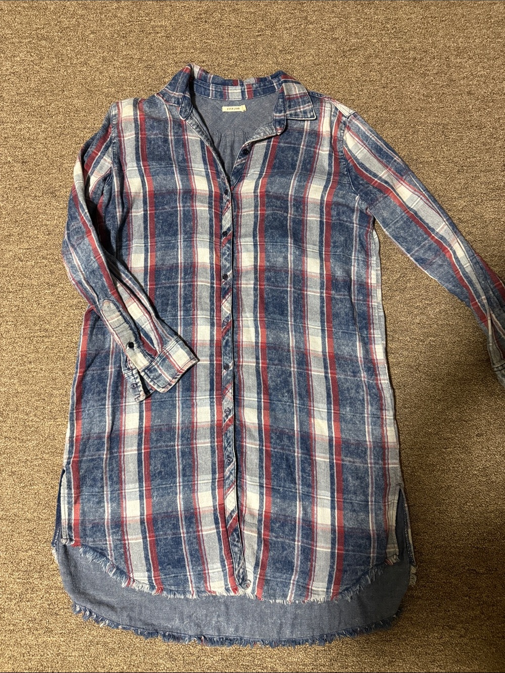 Sneak Peek Blue Red White Plaid Long Sleeve Shirt Dress